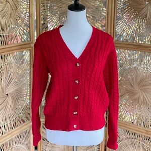 Vintage Karen Scott Petites Classic Red Cable Knit Button Front Cardigan Sweater